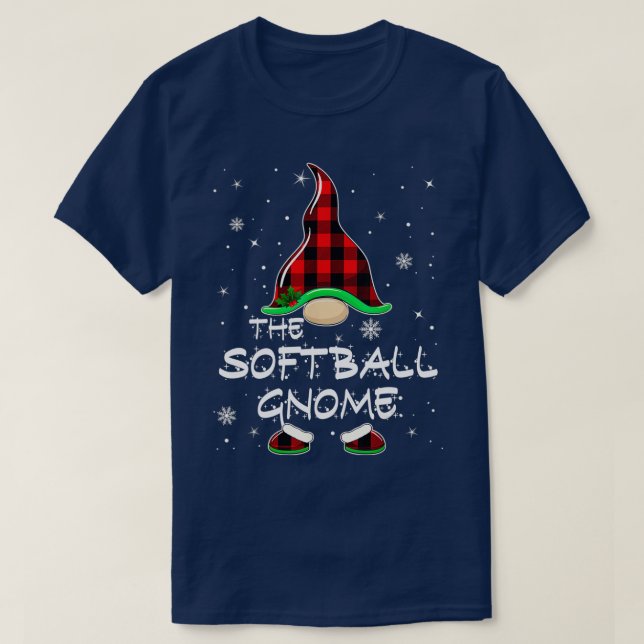 The Softball Gnome Buffalo Plaid Matching Family C T-Shirt (Design Front)