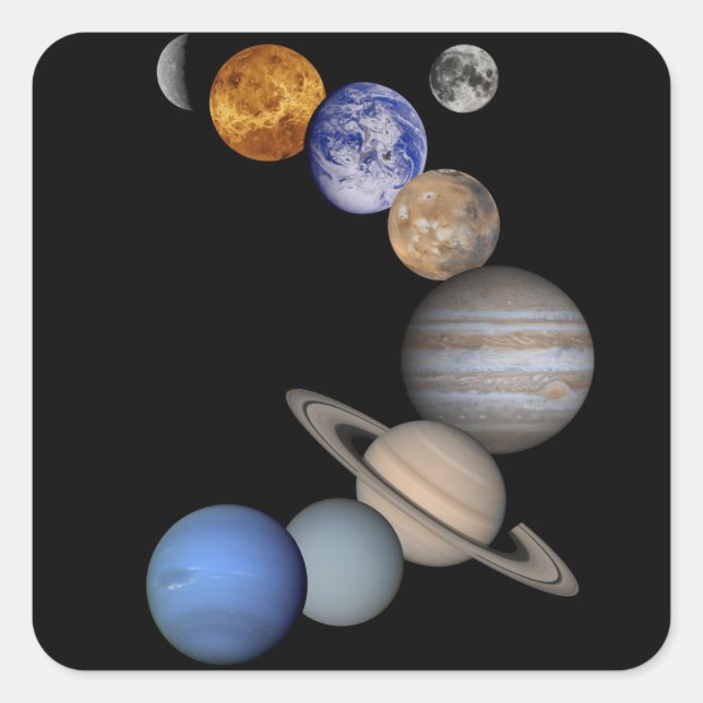 The solar system range our planets square sticker (Front)
