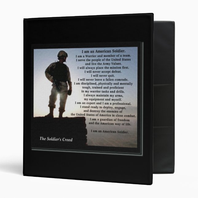 The Soldier's Creed Military Custom Text on Back Binder (Front/Inside)
