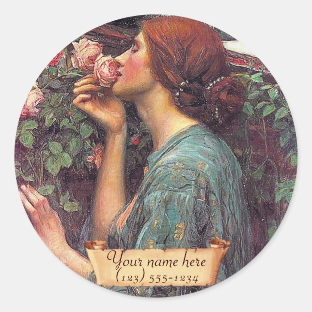 "The Soul of the Rose" Pre-Raphaelite Bookplate Classic Round Sticker (Front)