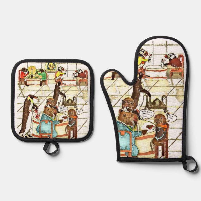The Soup 🥣 Slurper Oven Mitt & Pot Holder Set (Front)