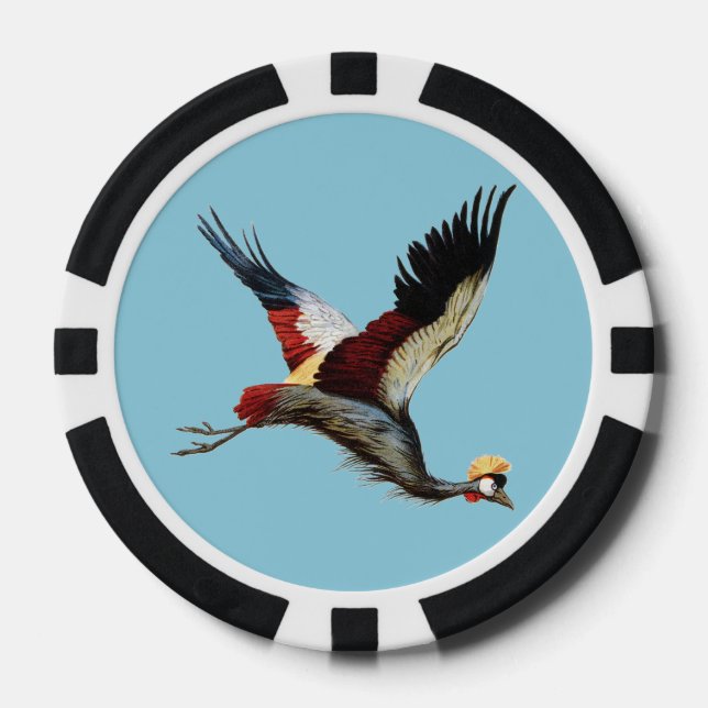 The South African crowned crane in mid-flight Poker Chips (Front)