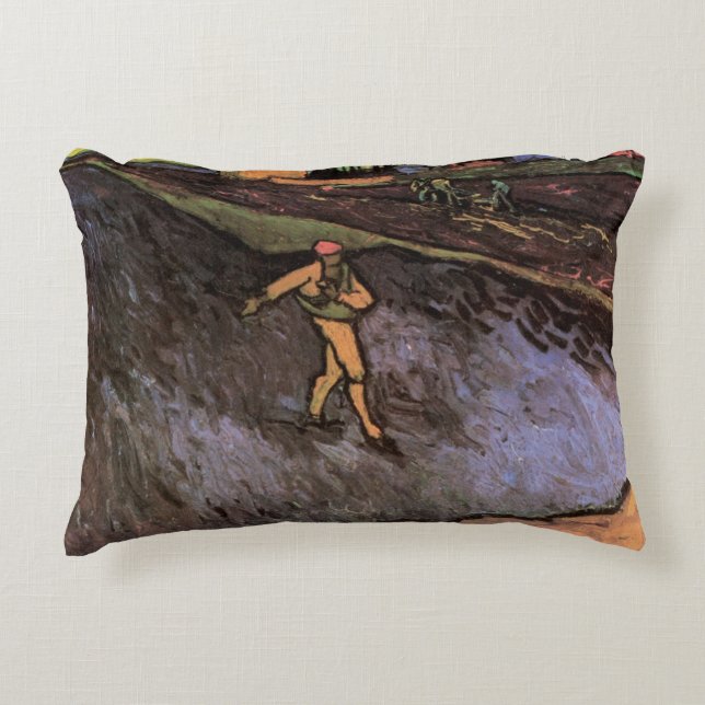 The Sower: Outskirts of Arles by Vincent van Gogh Accent Pillow (Front)