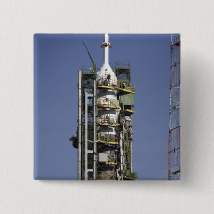 The Soyuz rocket is erected into position 2 Inch Square Button