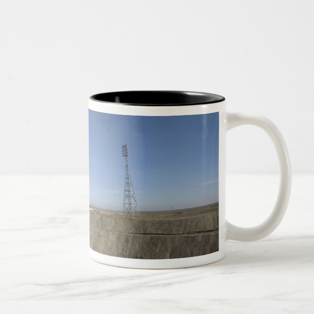 The Soyuz rocket is erected into position 5 Two-Tone Coffee Mug (Right)