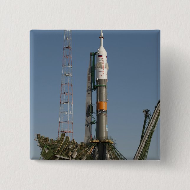 The Soyuz rocket shortly after arrival 2 Inch Square Button (Front)
