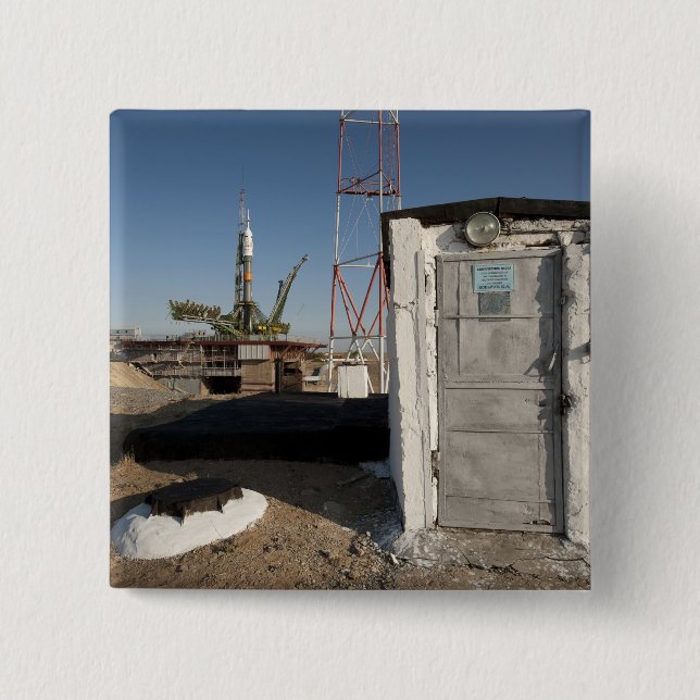 The Soyuz rocket shortly after arrival 2 Inch Square Button (Front)