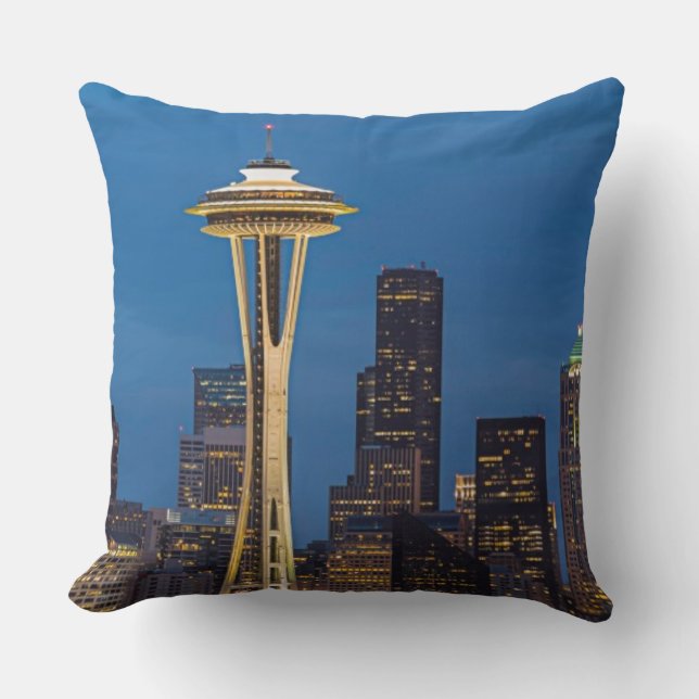 The Space Needle and downtown Seattle Throw Pillow (Front)