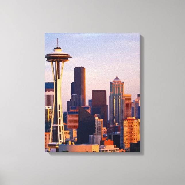 The Space Needle is a tower at dusk in Seattle Canvas Print (Front)