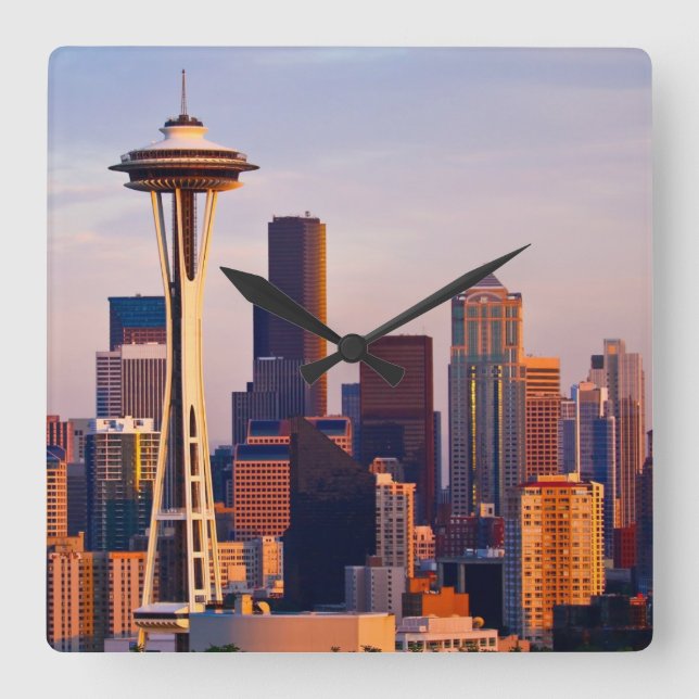 The Space Needle is a tower at dusk in Seattle Square Wall Clock (Front)