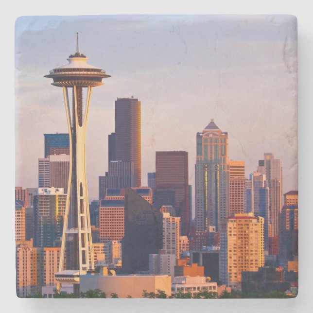 The Space Needle is a tower at dusk in Seattle Stone Coaster (Front)