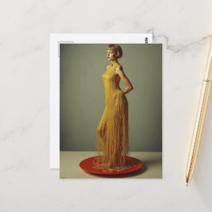 The Spaghetti Dress Woman on Red Platter Postcard