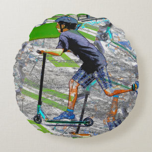 The Speedster - Scooter Rider Round Pillow
