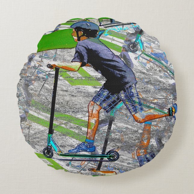 The Speedster - Scooter Rider  Round Pillow (Front)