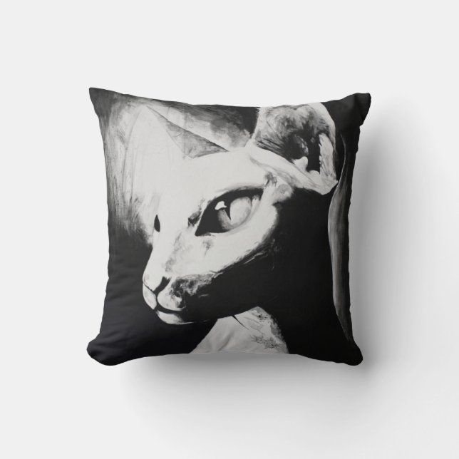 The Sphynx Cat Original Art Throw Pillow (Front)