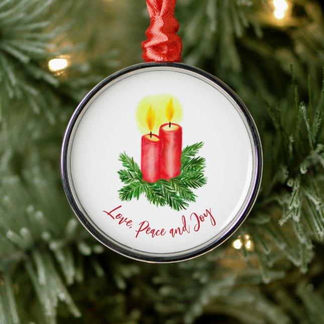 The Spirt of Christmas Advent Candles Peace & Joy Metal Ornament (Tree)