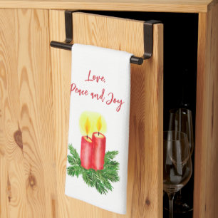 The Spirt of Christmas Candles Love Peace & Joy Kitchen Towel