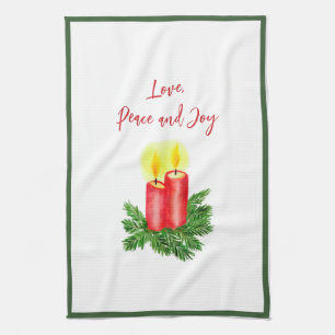 The Spirt of Christmas Candles Love Peace & Joy Kitchen Towel