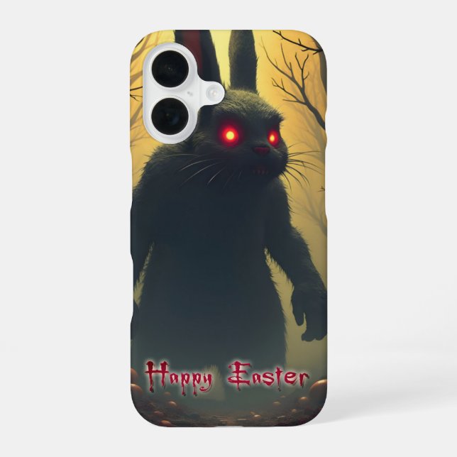 The Spooky Easter Bunny in the Shadowy Forest iPhone 16 Case (Back)
