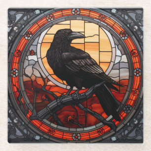 The Spooky Raven Stained Glass Glass Coaster