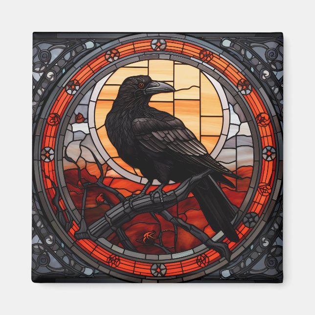 The Spooky Raven Stained Glass Magnet (Front)