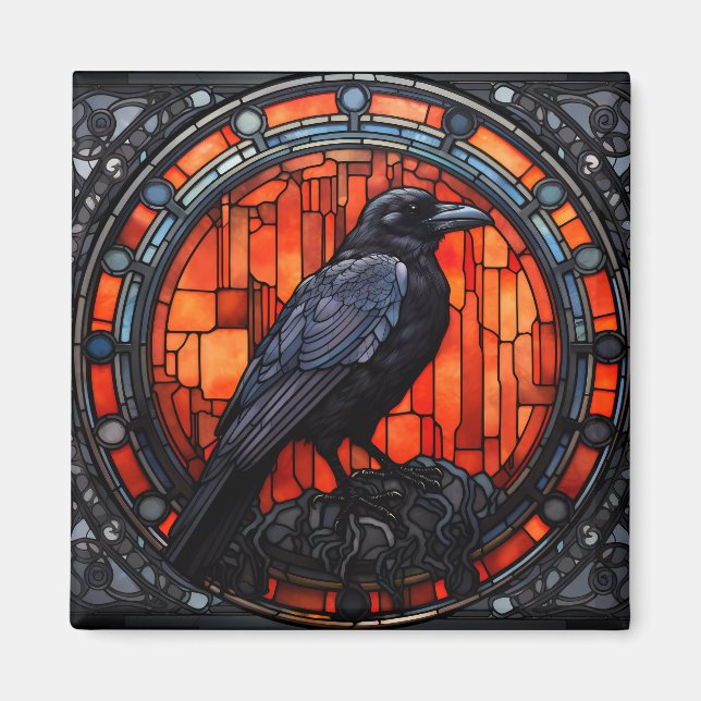 The Spooky Raven Stained Glass Magnet (Front)