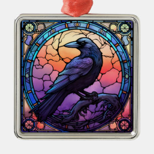 The Spooky Raven Stained Glass Metal Ornament