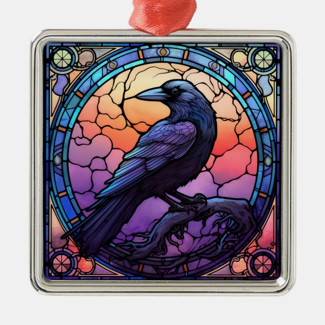 The Spooky Raven Stained Glass Metal Ornament (Front)