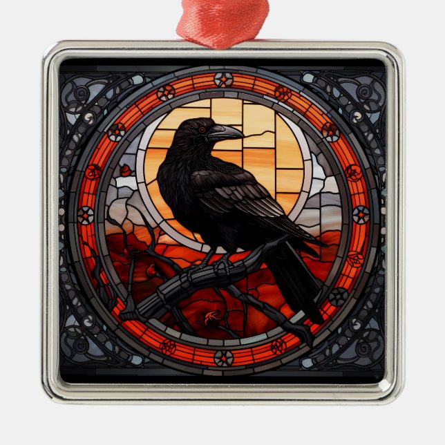 The Spooky Raven Stained Glass Metal Ornament (Front)