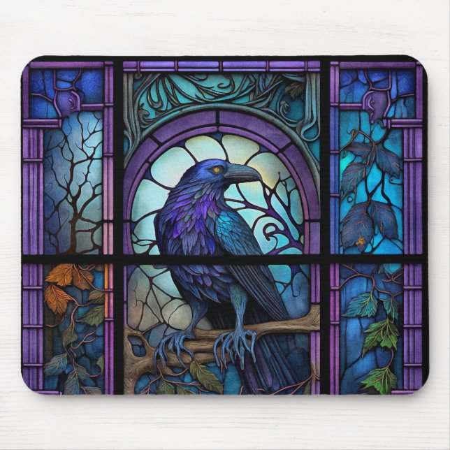 The Spooky Raven Stained Glass Mouse Pad (Front)