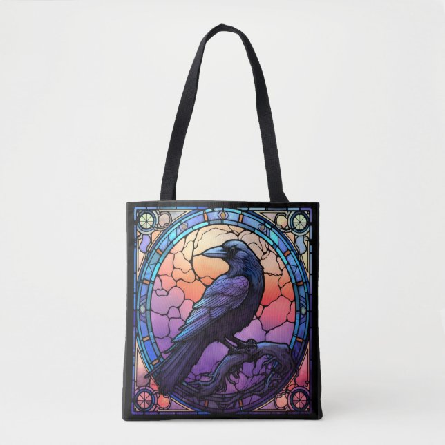 The Spooky Raven Stained Glass Tote Bag (Front)