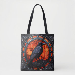 The Spooky Raven Stained Glass Tote Bag