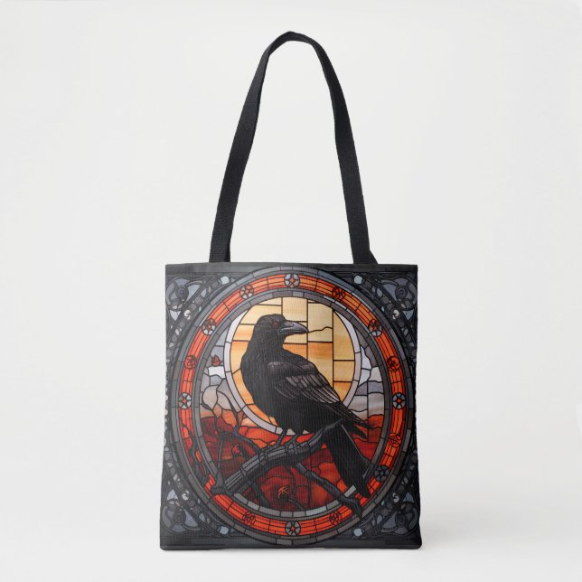 The Spooky Raven Stained Glass Tote Bag (Front)