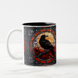 The Spooky Raven Stained Glass Two-Tone Coffee Mug