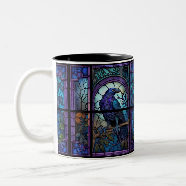 The Spooky Raven Stained Glass Two-Tone Coffee Mug (Left)