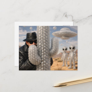 The spy in the desert with the aliens postcard