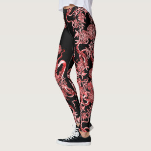Red Roses On Black - Leggings at  Women's Clothing store: Leggings  Pants