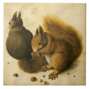 THE SQUIRREL WITH NUTS by Albrecht Durer Tile