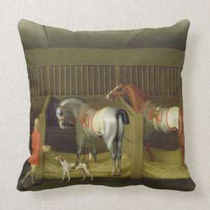 The Stables and Two Famous Running Horses belongin Throw Pillow