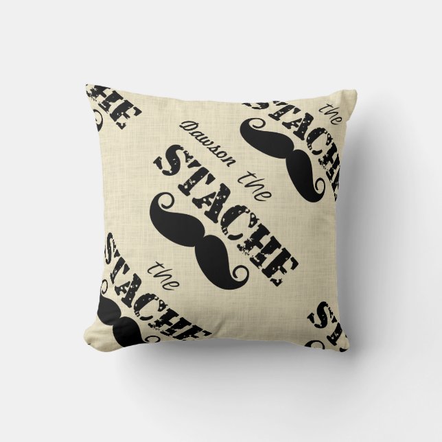 The Stache Moustache Retro Hipster Throw Pillow (Front)