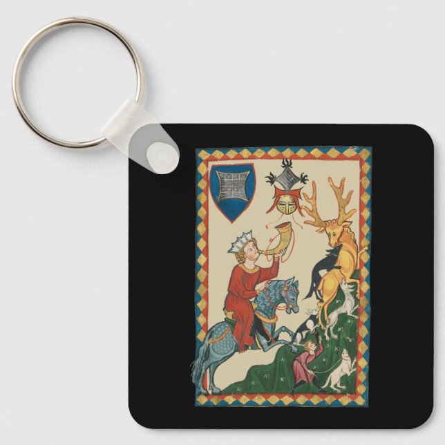 The Stag Hunt, 14th Century Medieval Art Keychain (Front)