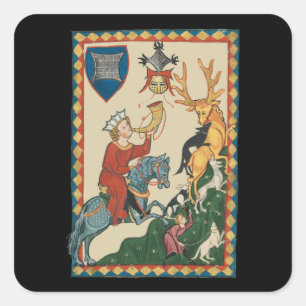 The Stag Hunt, 14th Century Medieval Art Square Sticker