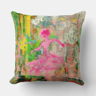 The Stalker - Neon Ballet Chaos Throw Pillow