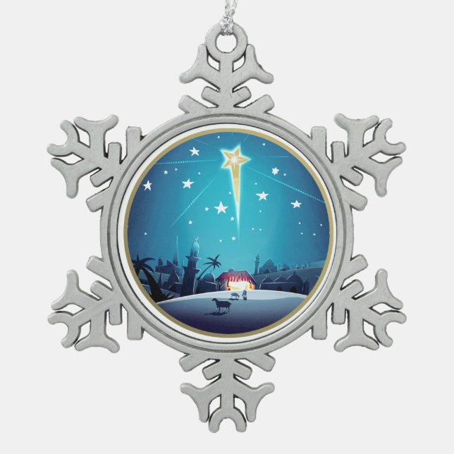 The Star of Bethlehem Christmas Gift Snowflake Pewter Christmas Ornament (Front)