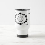 The Star of David - Travel Mug<br><div class="desc">The Jewish Holiday Hanukkah. This black and white design features the "Star of David". Stars surround the Star of David in an oval shape. The corners are decorated with leaves and the Star of David. "Hanukkah 2014" is printed on the mug. These mugs are available in an assortment of styles,...</div>