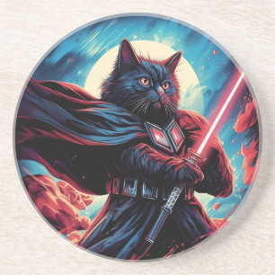 The Stardust Samurai Cosmic Cat Warrior Coaster