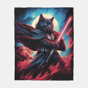 The Stardust Samurai Cosmic Cat Warrior Fleece Blanket