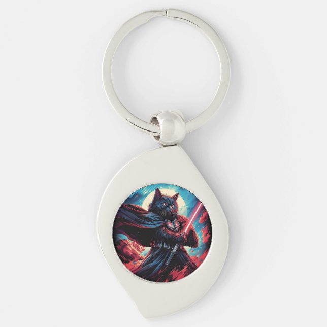 The Stardust Samurai | Cosmic Cat Warrior Keychain (Front)