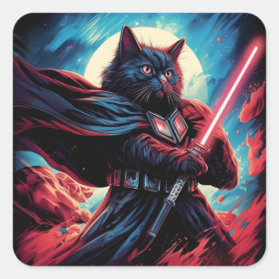 The Stardust Samurai Cosmic Cat Warrior Square Sticker