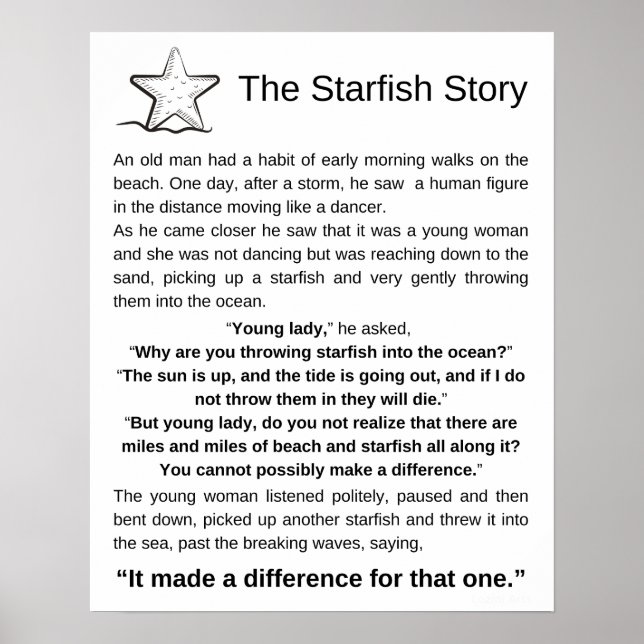 The Starfish Story, Starfish Poem Poster (Front)